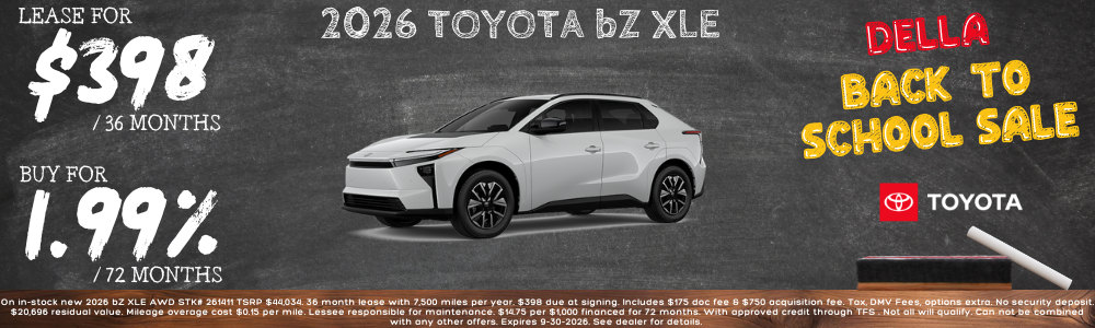2026 Toyota bZ lease deal at DELLA Toyota in Plattsburgh